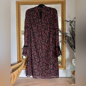 Libby Edelman Lace Black and Red V-Neck Bishop Sleeve Sundress